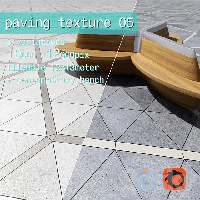 Paving concrete plates triangular HR _ street furniture 05 3D Model Paving concrete plates triangular HR _ street furniture 05 3D Model