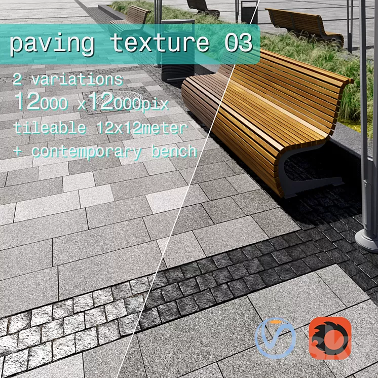 Paving granite plates HR / street furniture 03 3D Model Paving granite plates HR / street furniture 03 3D Model
