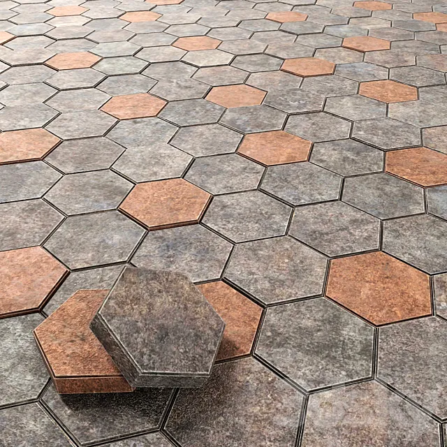 Paving hexagon _ Hexagonal Cobbles 3D Model Paving hexagon _ Hexagonal Cobbles 3D Model