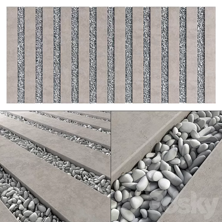 Paving long line plate pebble n1 / Paving long line plate with pebbles 3D Model