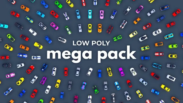 PBR Game 3D Models – 190 Low Poly Cars   Mega Pack