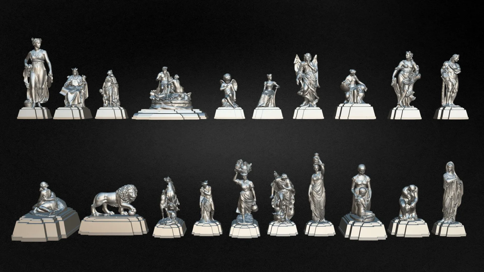 PBR Game 3D Models – 20 Statues Kitbash Vol 02