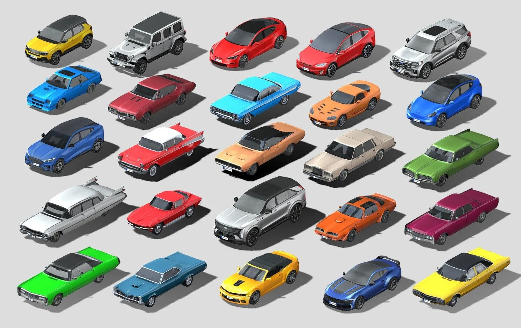 PBR Game 3D Models – 25 Low Poly Car Models American Muscle