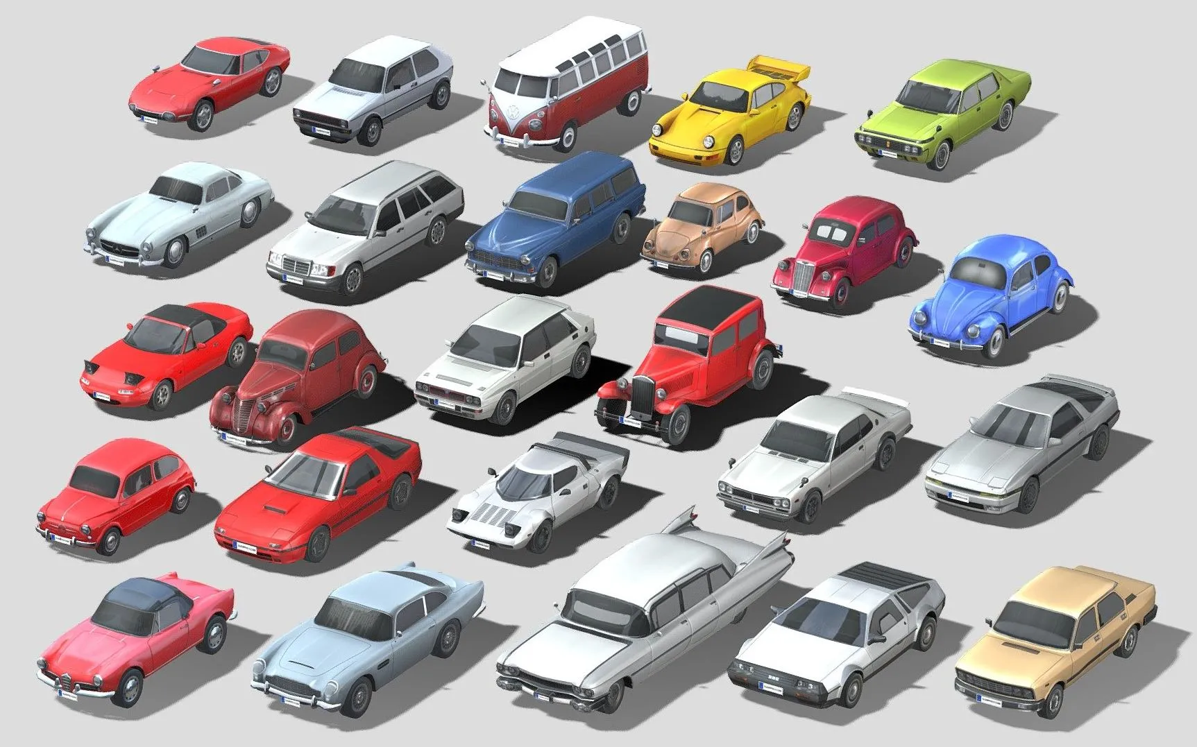 PBR Game 3D Models – 25 Low Poly Car Models Classic Legends