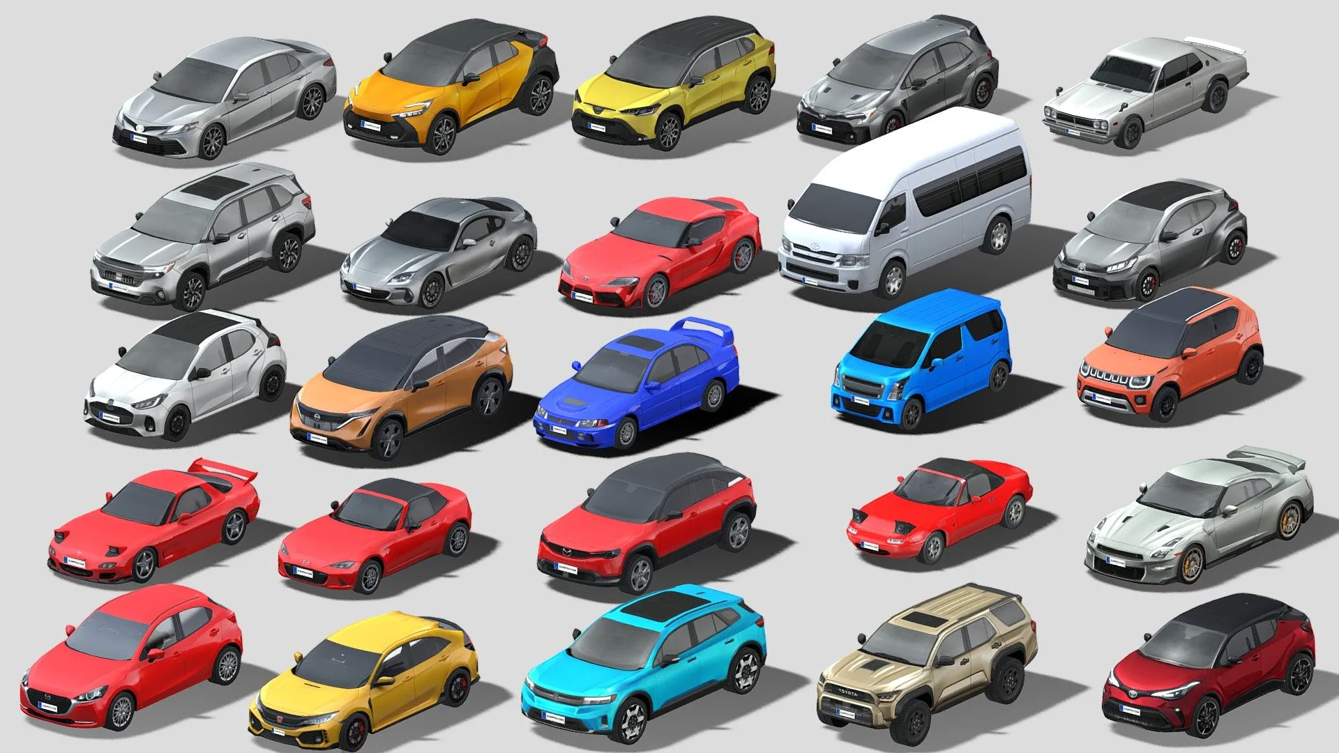 PBR Game 3D Models – 25 Low Poly Car Models Japanese Icons