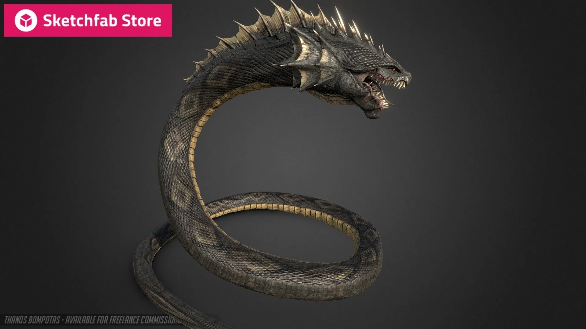 PBR Game 3D Models – 25 Snake Dragon Hydra Head