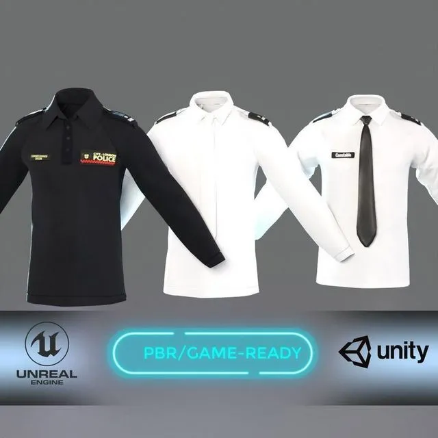 PBR Game 3D Models – 3 version of police service shirt