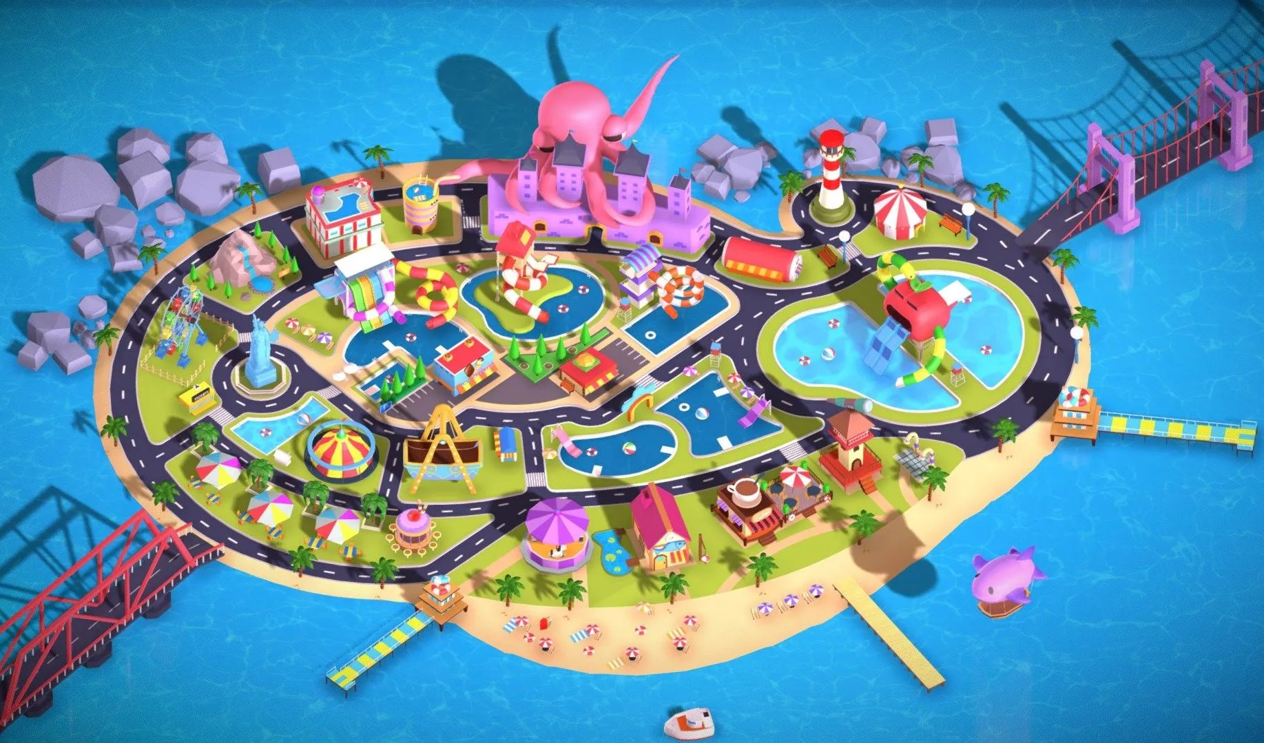 PBR Game 3D Models – 3D Enviroment Water Park Cartoon Kenart