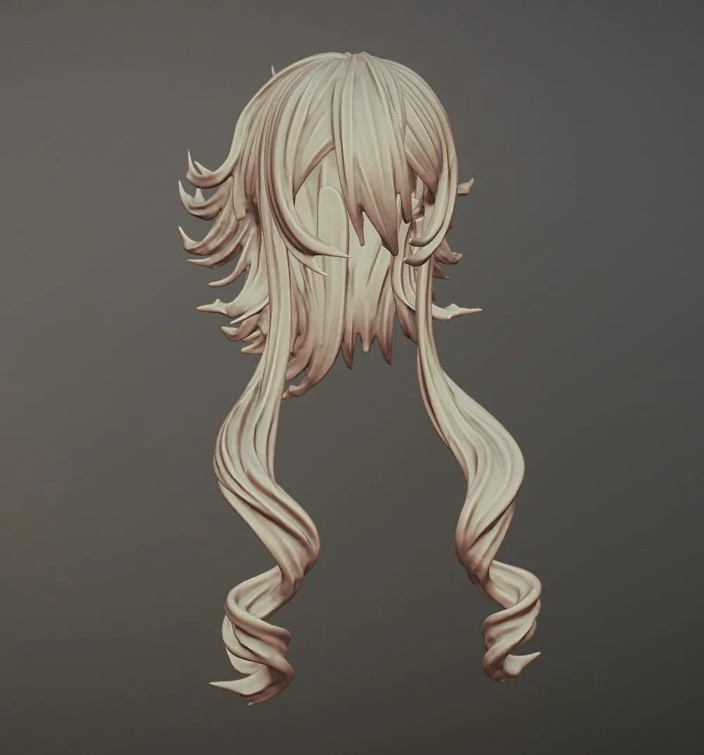 PBR Game 3D Models – 3D Printable Stylized Hair 02