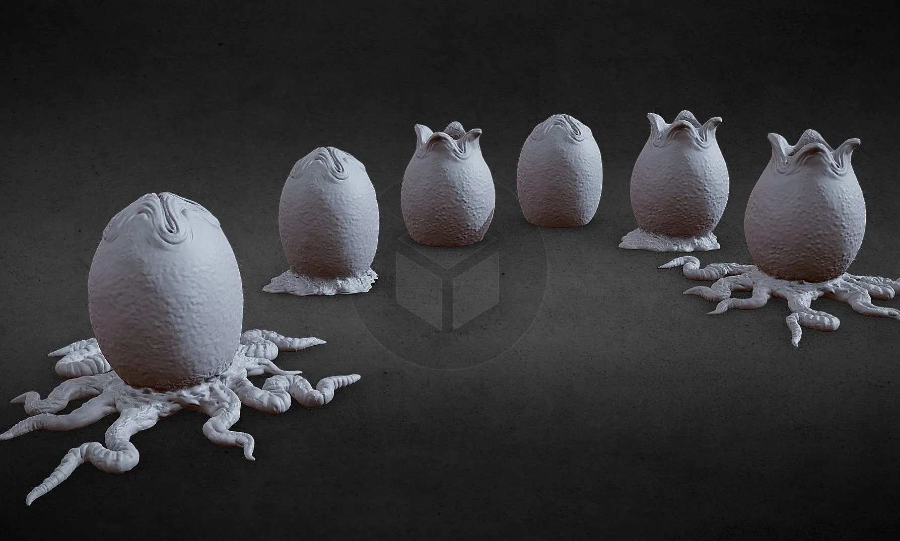 PBR Game 3D Models – 3D Prntble Alien Egg Ovomorph 1979 Six Variants