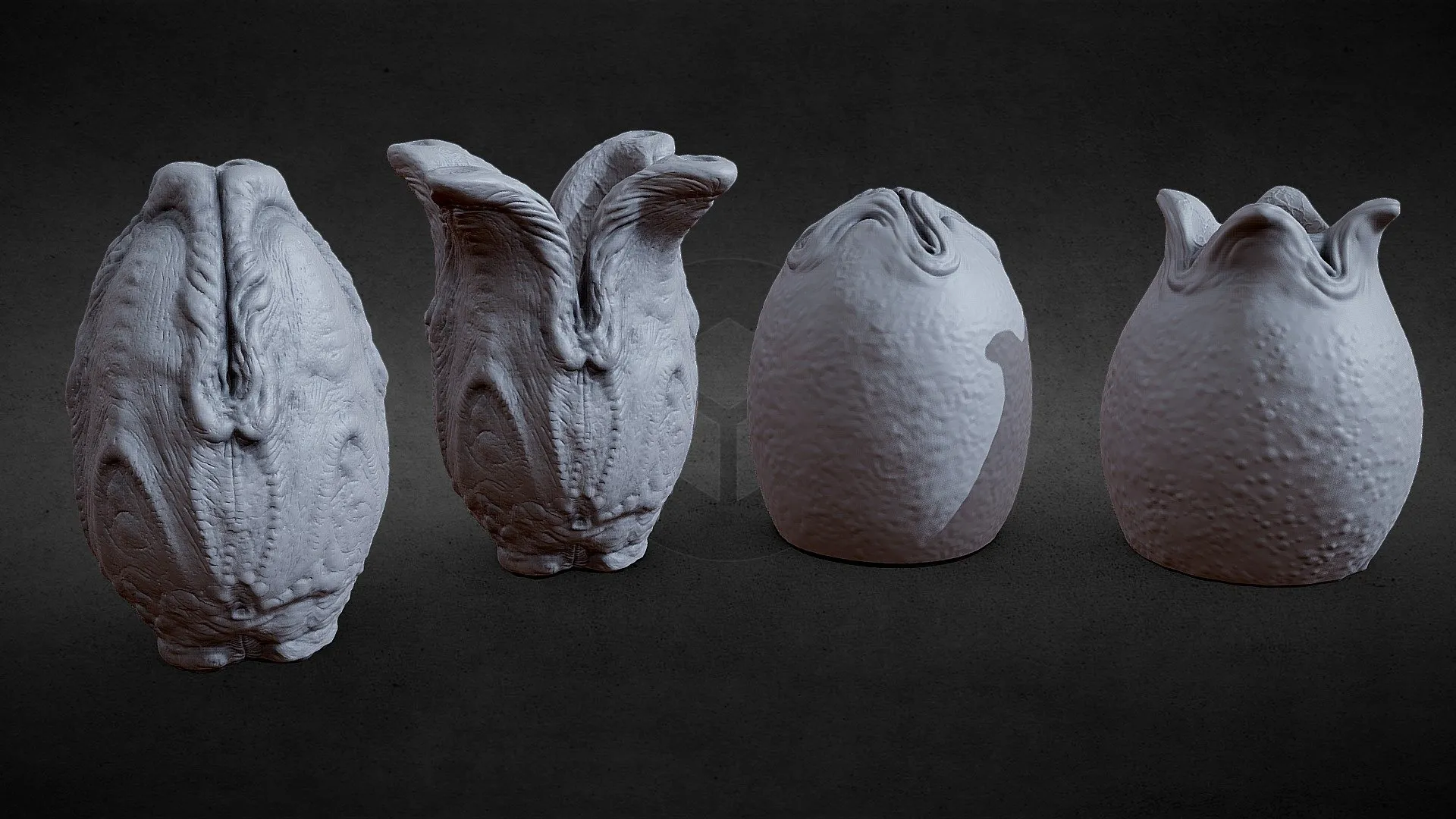 PBR Game 3D Models – 3Dprntbl Alien 1979 Covenant Closed And Open Egg