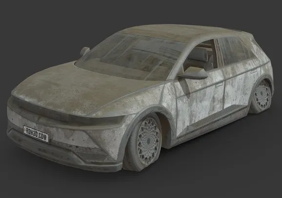 PBR Game 3D Models – Abandoned Car   Hyundai IONIQ 5