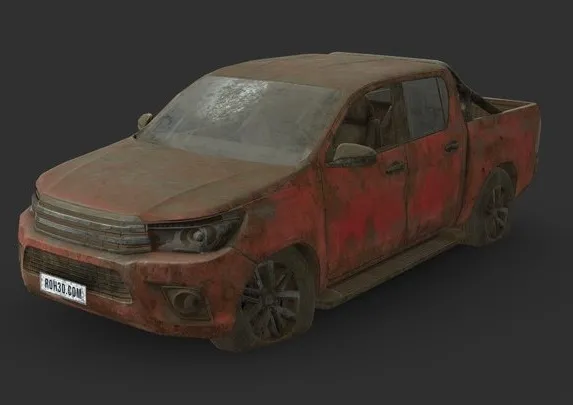 PBR Game 3D Models – Abandoned Car   Toyota Hillux Cab