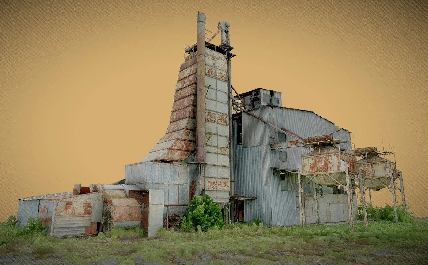 PBR Game 3D Models – Abandoned Factory With Tall Tower