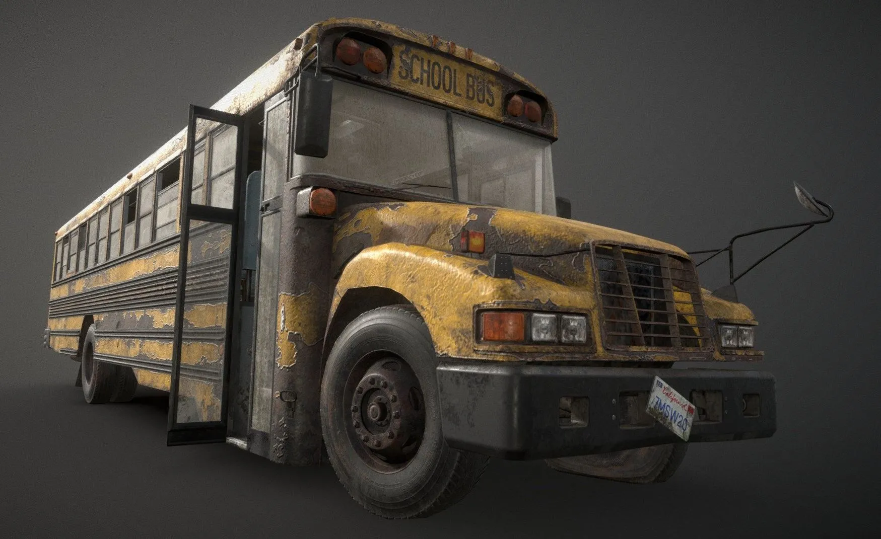 PBR Game 3D Models – Abandoned School Bus Low Poly