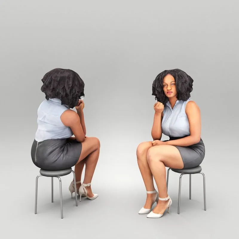 PBR Game 3D Models – African woman in office attire with pen 400