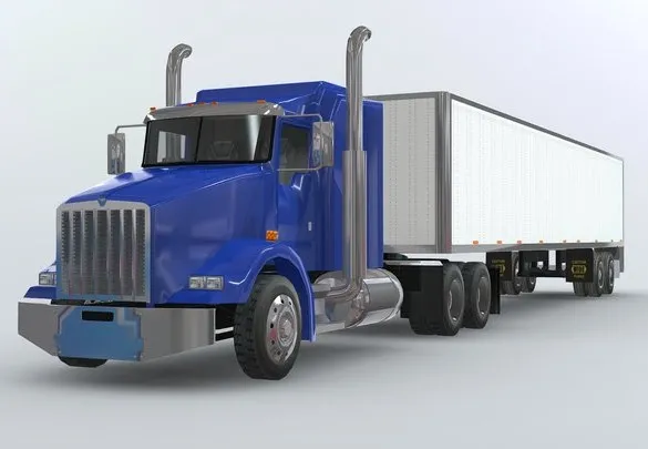PBR Game 3D Models – American Classic Semi Truck With Trailer Lo Poly