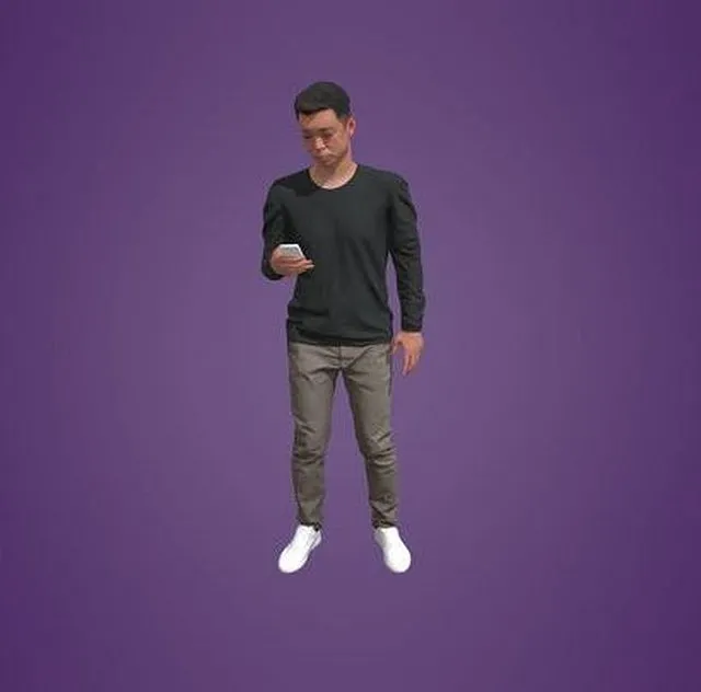 PBR Game 3D Models – Animated Asian Man Standing With Phone 4287 OS2