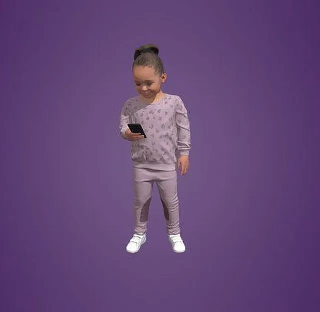 PBR Game 3D Models – Animated Kid Standing With Phone 1339 OS2