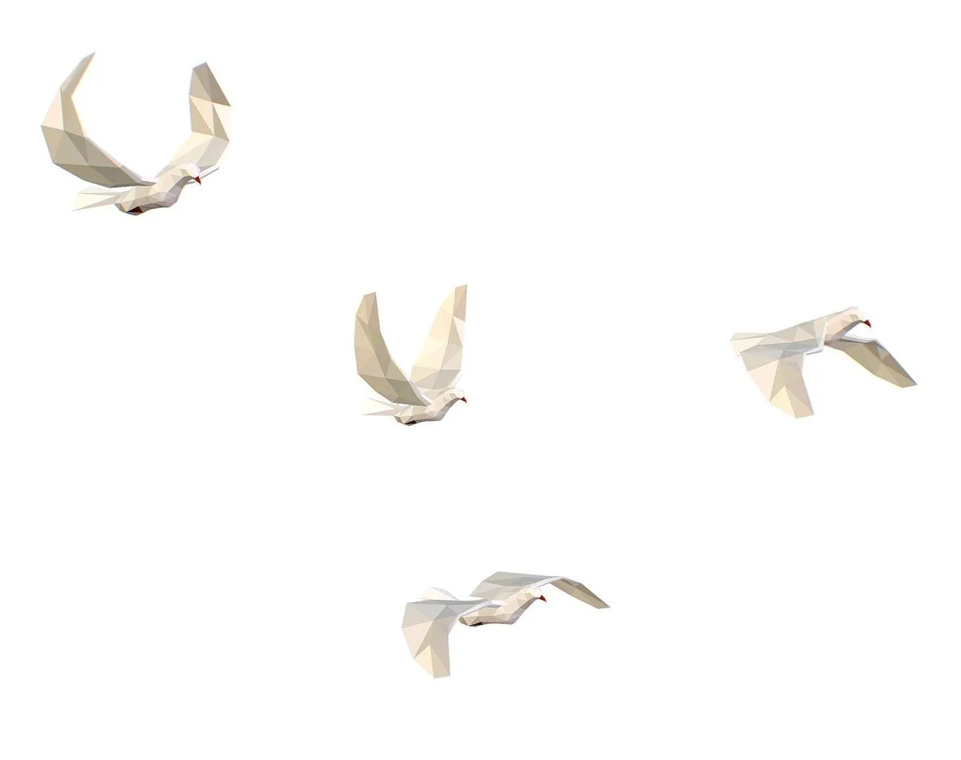 PBR Game 3D Models – Animated White Doves Lowpoly Art Style