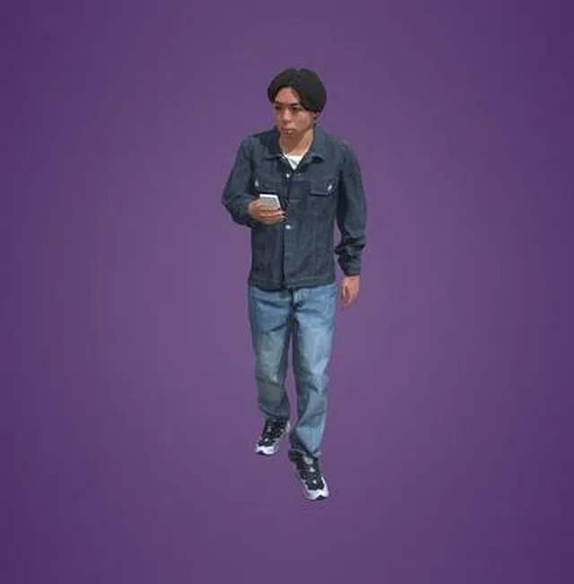 PBR Game 3D Models – Animatedasian Man Walking Phone 4124 OW3