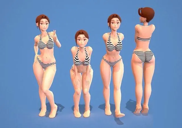 PBR Game 3D Models – AnimeGirl1 cartoon woman in bikini Low-poly
