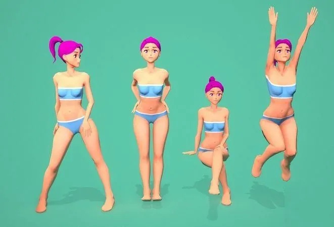 PBR Game 3D Models – AnimeGirl2 girl in bikini