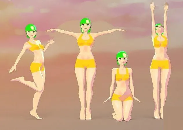 PBR Game 3D Models – AnimeGirl3 woman in orange bikini