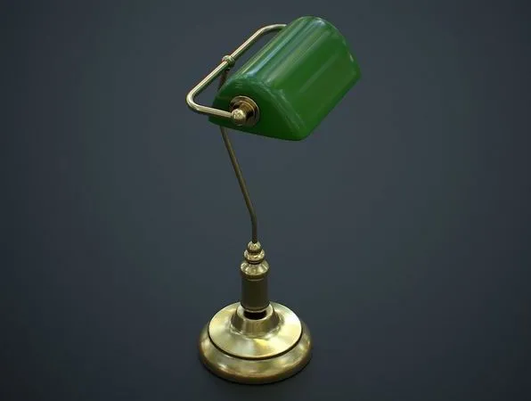 PBR Game 3D Models – Antique Bankers Desk Lamp Green
