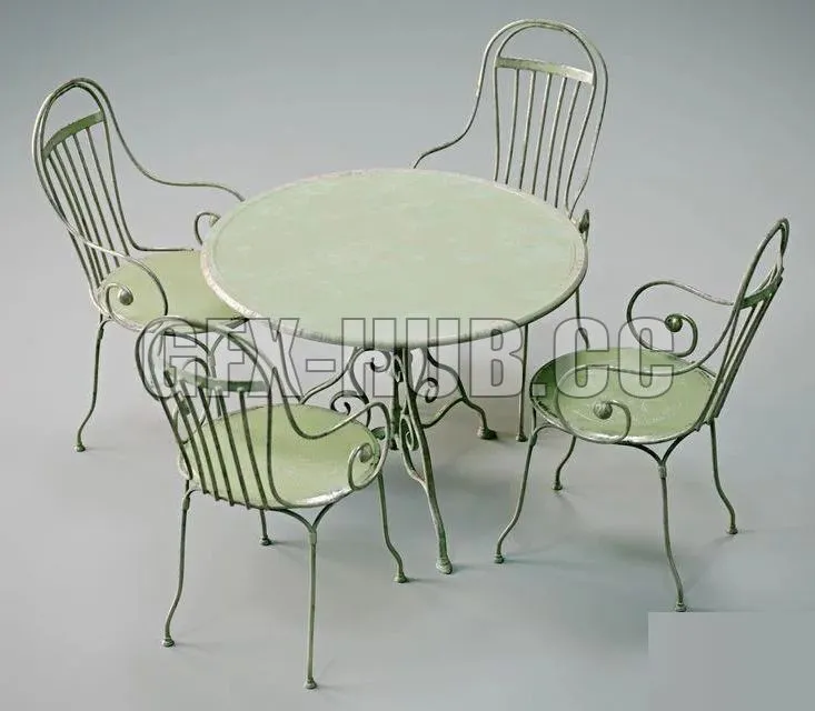 PBR Game 3D Models – Antique Outdoor – Garden table and chairs set