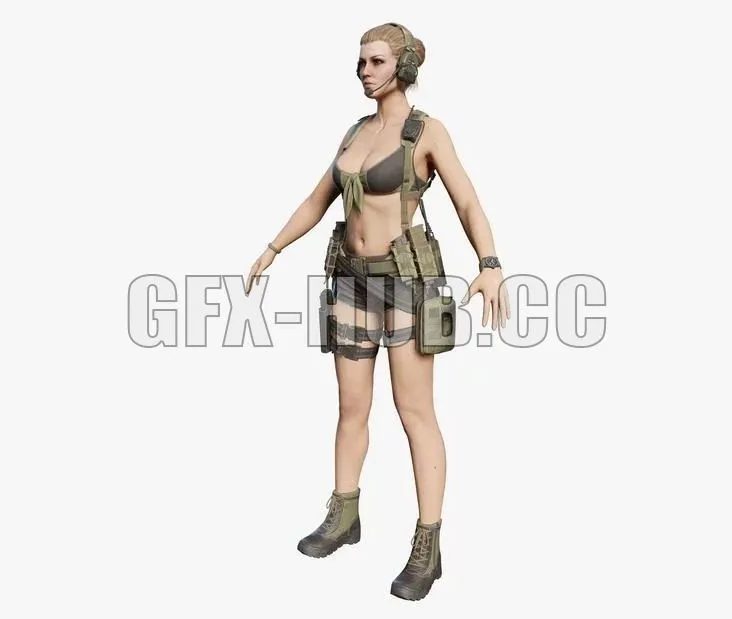 PBR Game 3D Models – Army girl