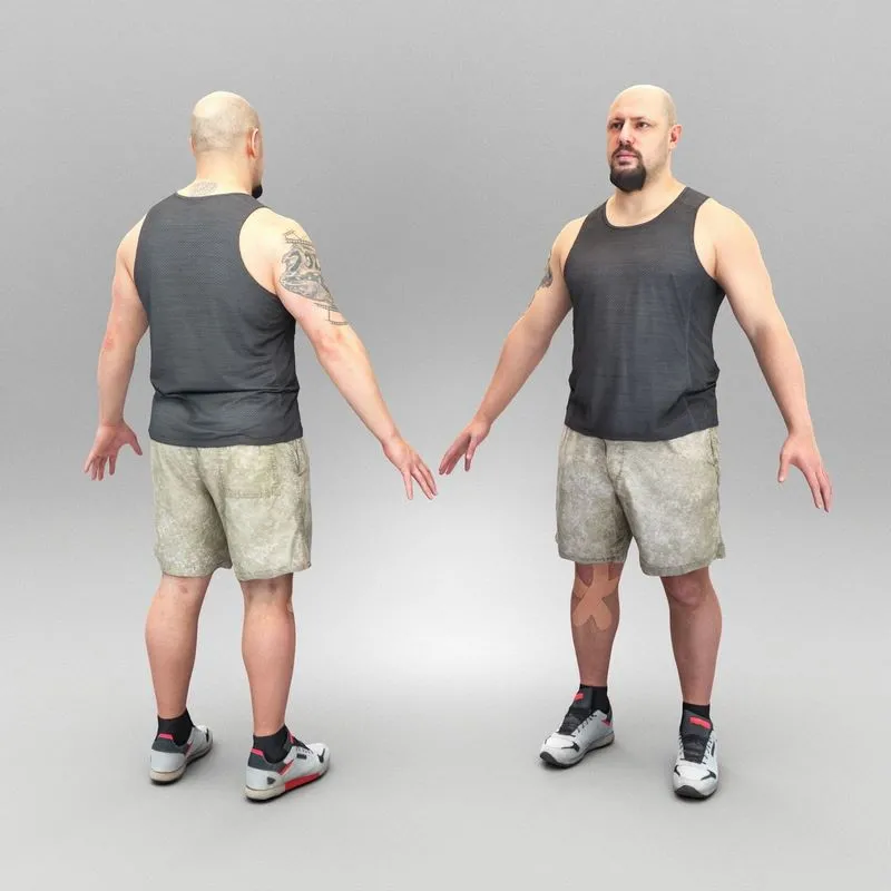 PBR Game 3D Models – Athletic bald man in A-pose 381