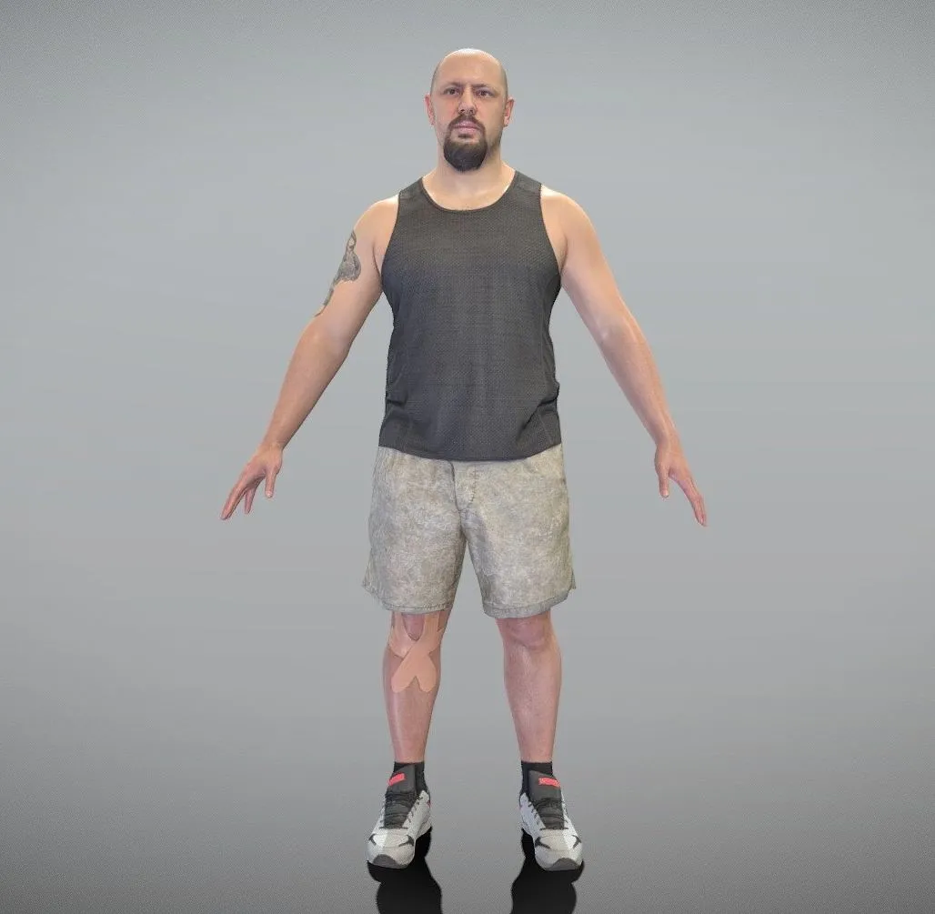 PBR Game 3D Models – Athletic Bald Man In A Pose 381