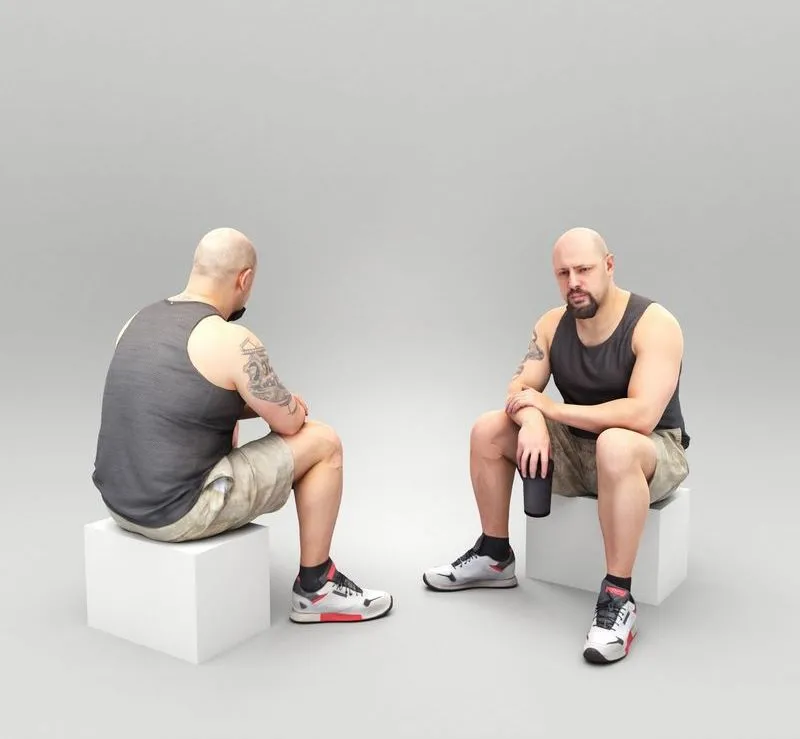 PBR Game 3D Models – Athletic man sitting with water bottle 398