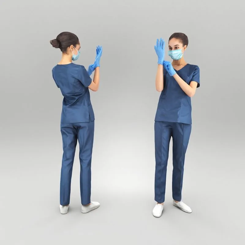 PBR Game 3D Models – Attractive nurse putting on gloves 359