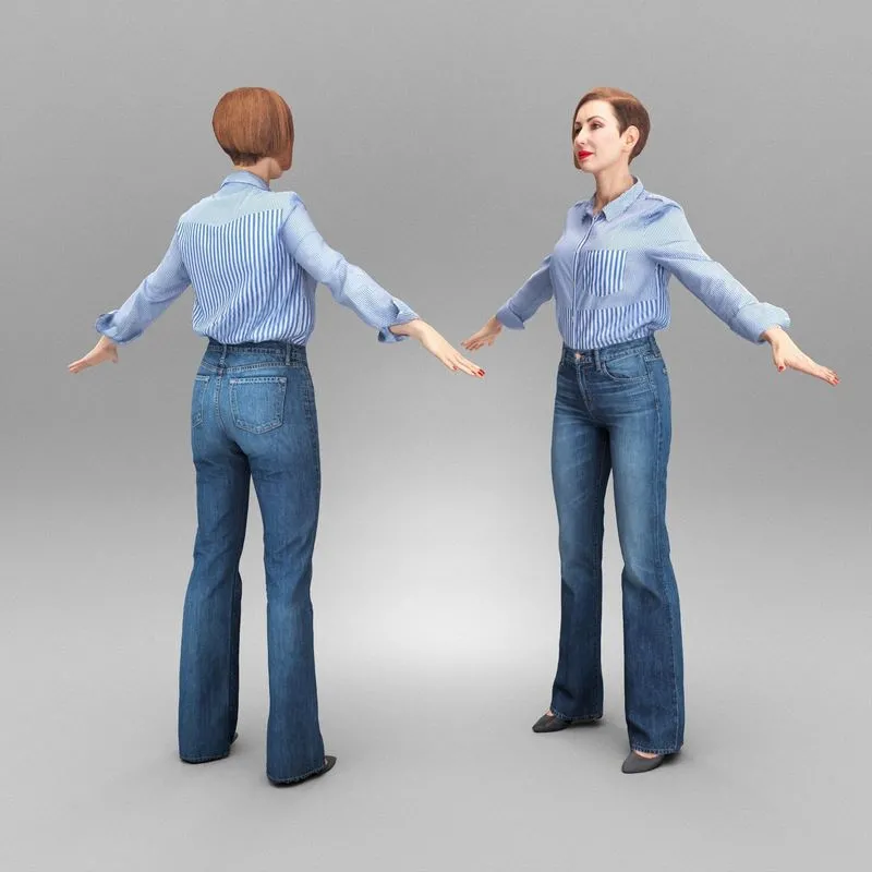 PBR Game 3D Models – Attractive woman in jeans ready for animation 346
