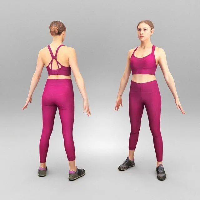 PBR Game 3D Models – Attractive woman in sport outfit in A-pose 394