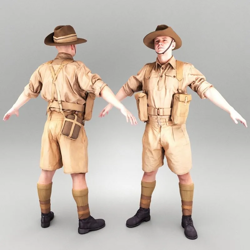 PBR Game 3D Models – Australian soldier from World War II 379