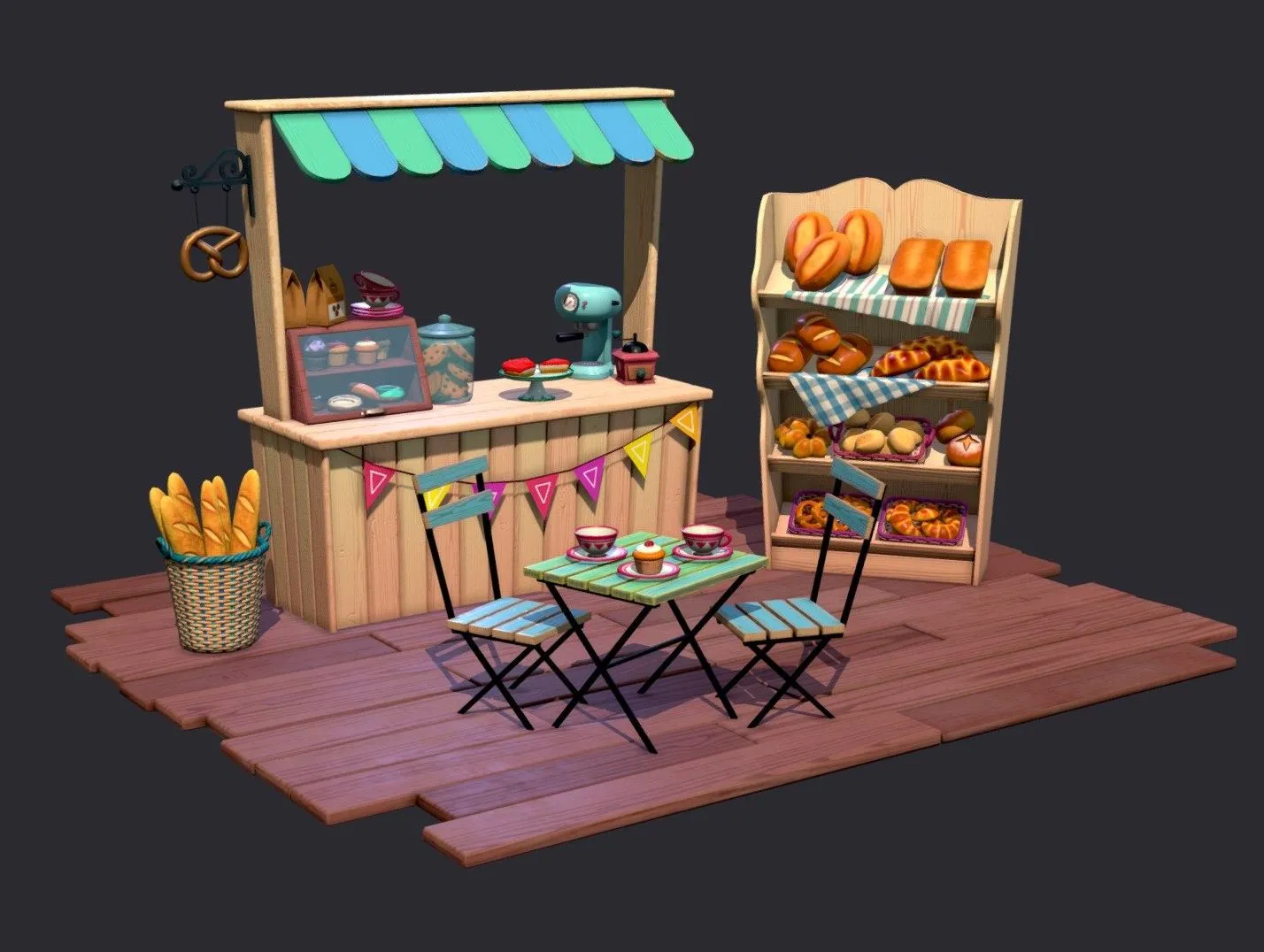PBR Game 3D Models – Bakery Stall