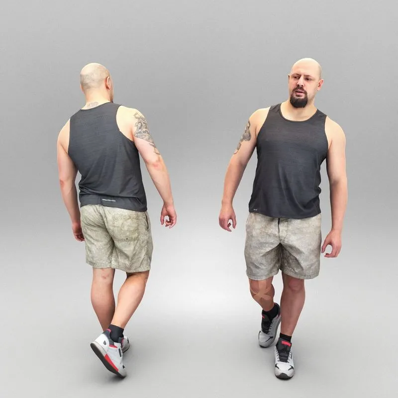 PBR Game 3D Models – Bald athletic man walking 376