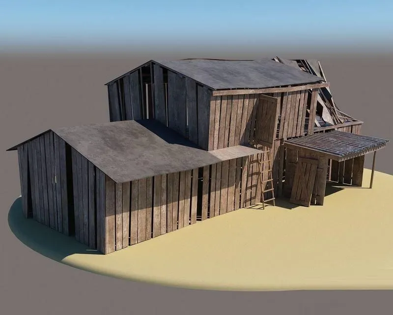 PBR Game 3D Models – Barn3 wooden building with roof