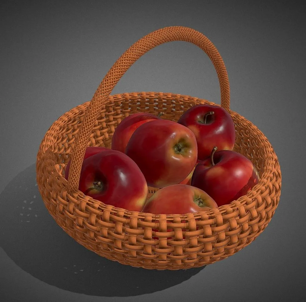 PBR Game 3D Models – Basket With Apples