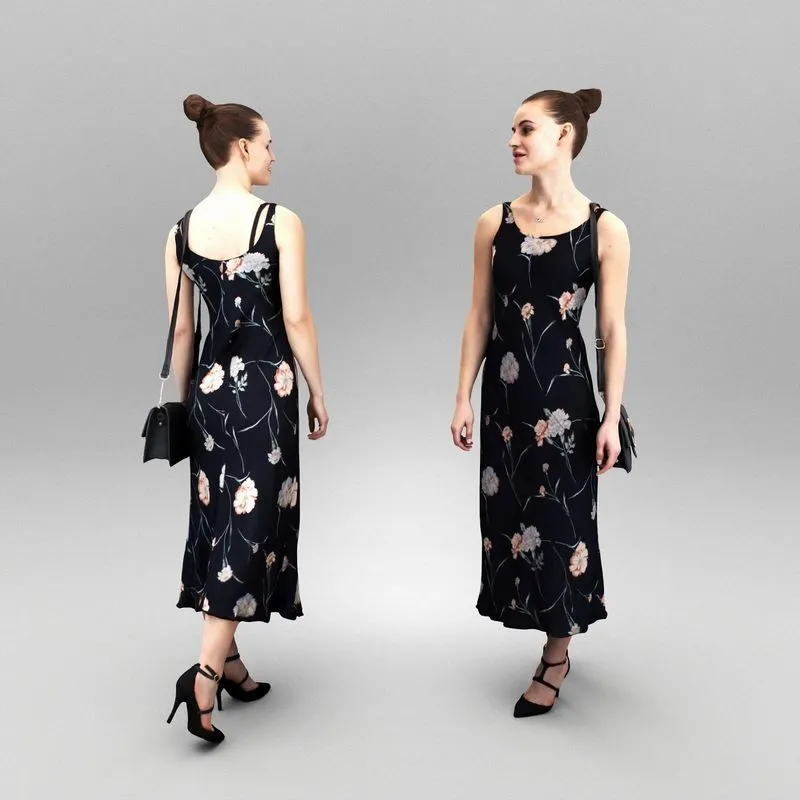 PBR Game 3D Models – Beautiful lady in long evening dress 399