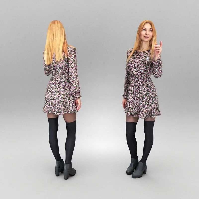 PBR Game 3D Models – Beautiful woman in floral dress 390