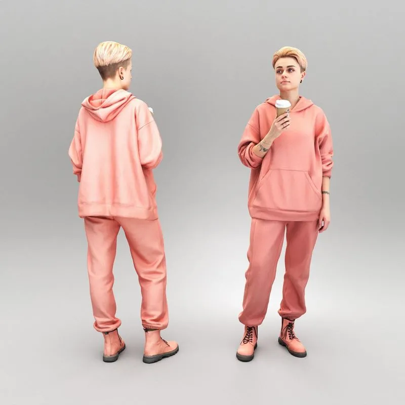 PBR Game 3D Models – Beautiful young woman with cup of coffee 326