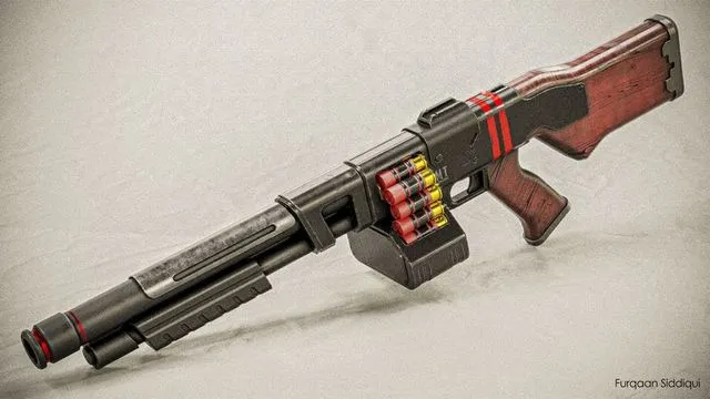 PBR Game 3D Models – Belt Fed Shotgun