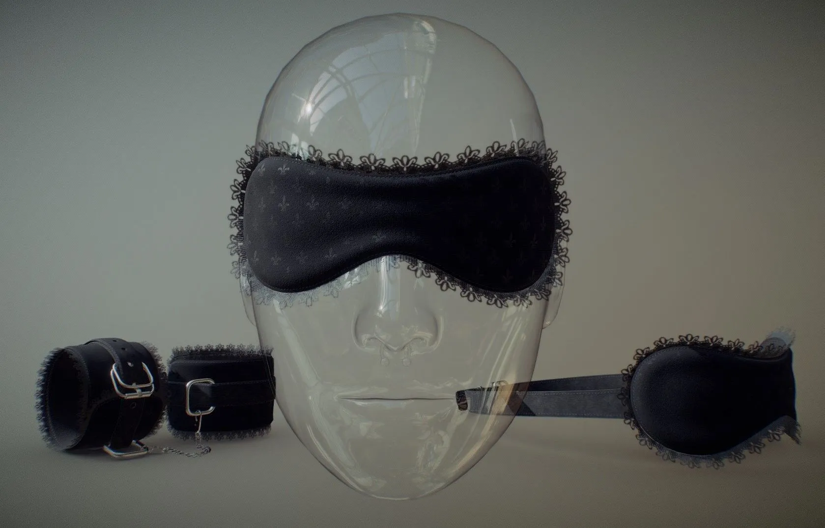 PBR Game 3D Models – Black Fabric Blindfold Cuffs Set