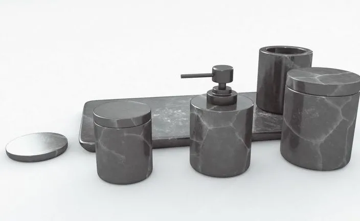 PBR Game 3D Models – Black Marble Bathroom Accessories