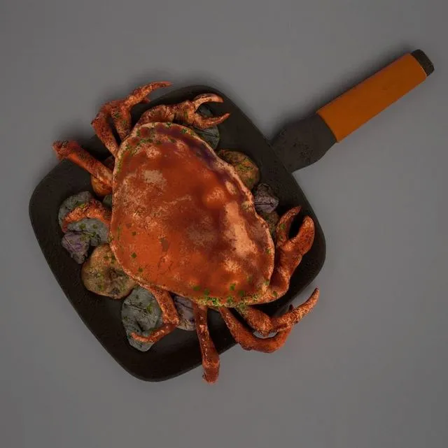 PBR Game 3D Models – Boiled Crab in a Frying Pan