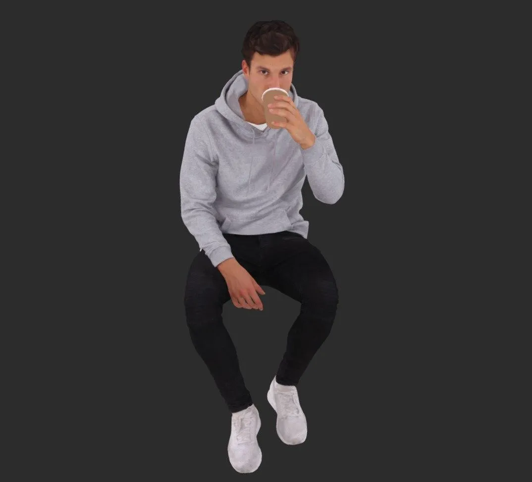 PBR Game 3D Models – Brandon Posed 004 Sitting Casual 3D Man